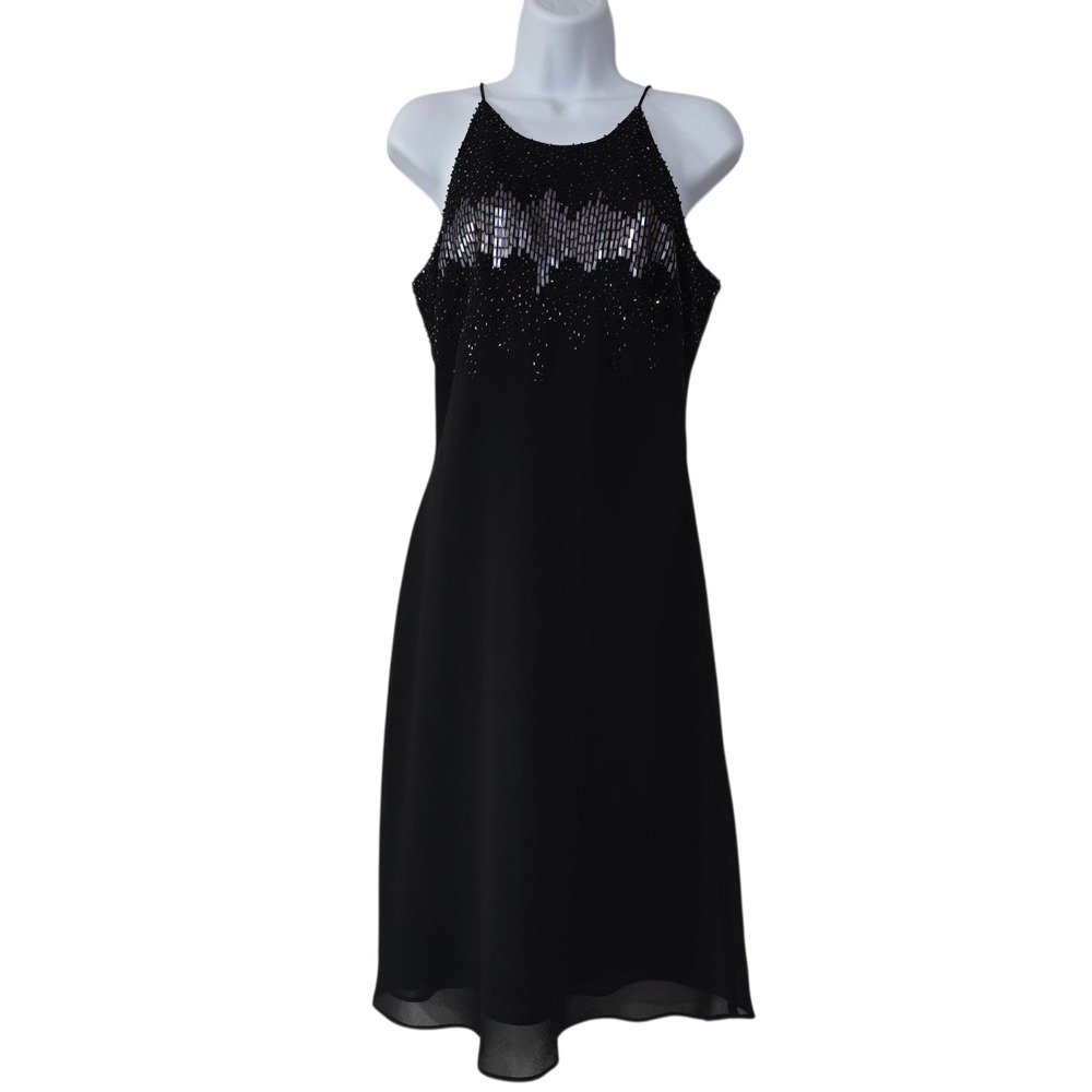 Cachet Womens Midi Dress Black 8 Sleeveless Polyester Stunning Beaded Formal